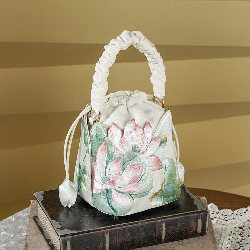 Lotus Peony Embroidered National Style Cheongsam Mini Women's Handbag