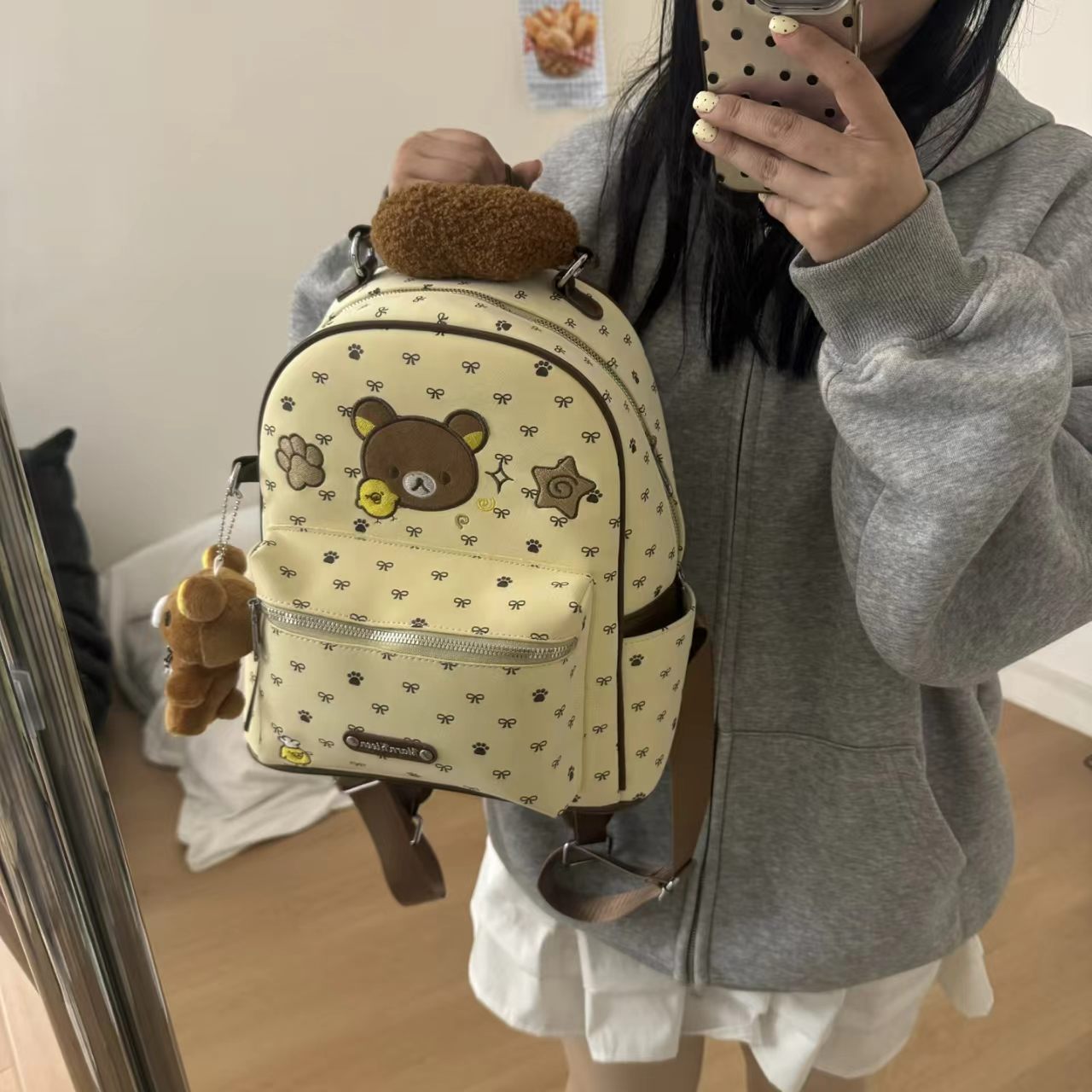 Style Cute Bear Embroidery Double Back Design Dopamine Campus Relaxed Backpacks