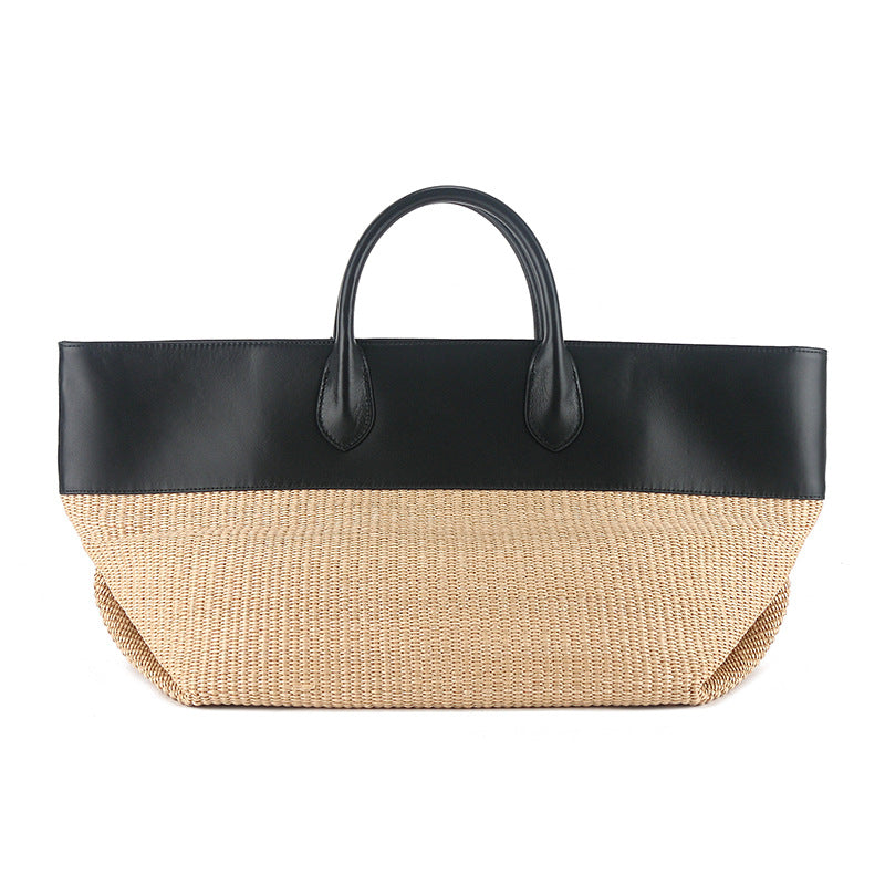 Women's Large Capacity Color Matching Portable Raffia Hand-woven Commuting Women's Handbag