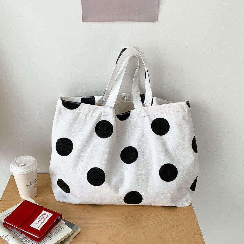 Women's Polka Dot Canvas Summer Trendy Korean Tote Bag