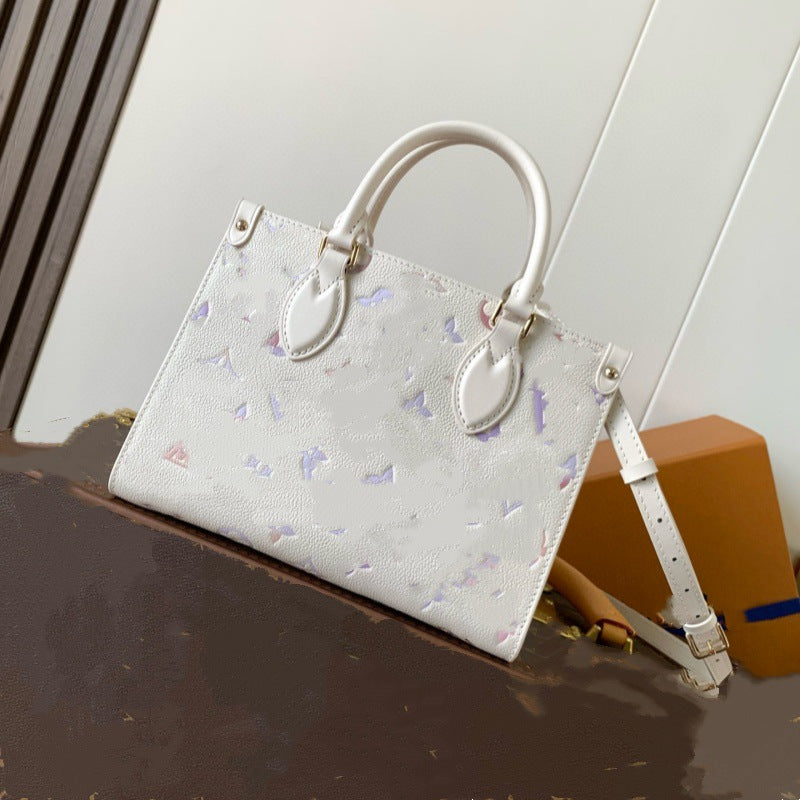 White Gradient Color Cowhide Dyed Elegant Women's Shoulder Bag