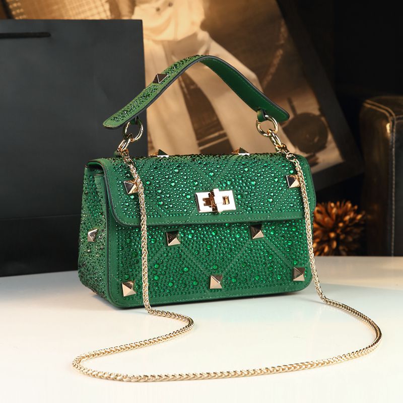 Women's Rhinestone Rivet Chain Fashion Portable Dinner Small Square Bags