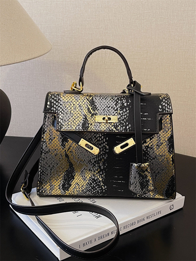 Women's Retro Fashion Snake Pattern Portable Kelly Bags