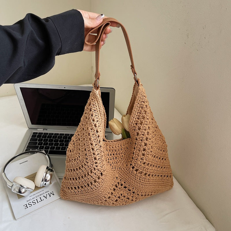 Women's Large Capacity Woven Vacation Style Seaside Women's Shoulder Bag