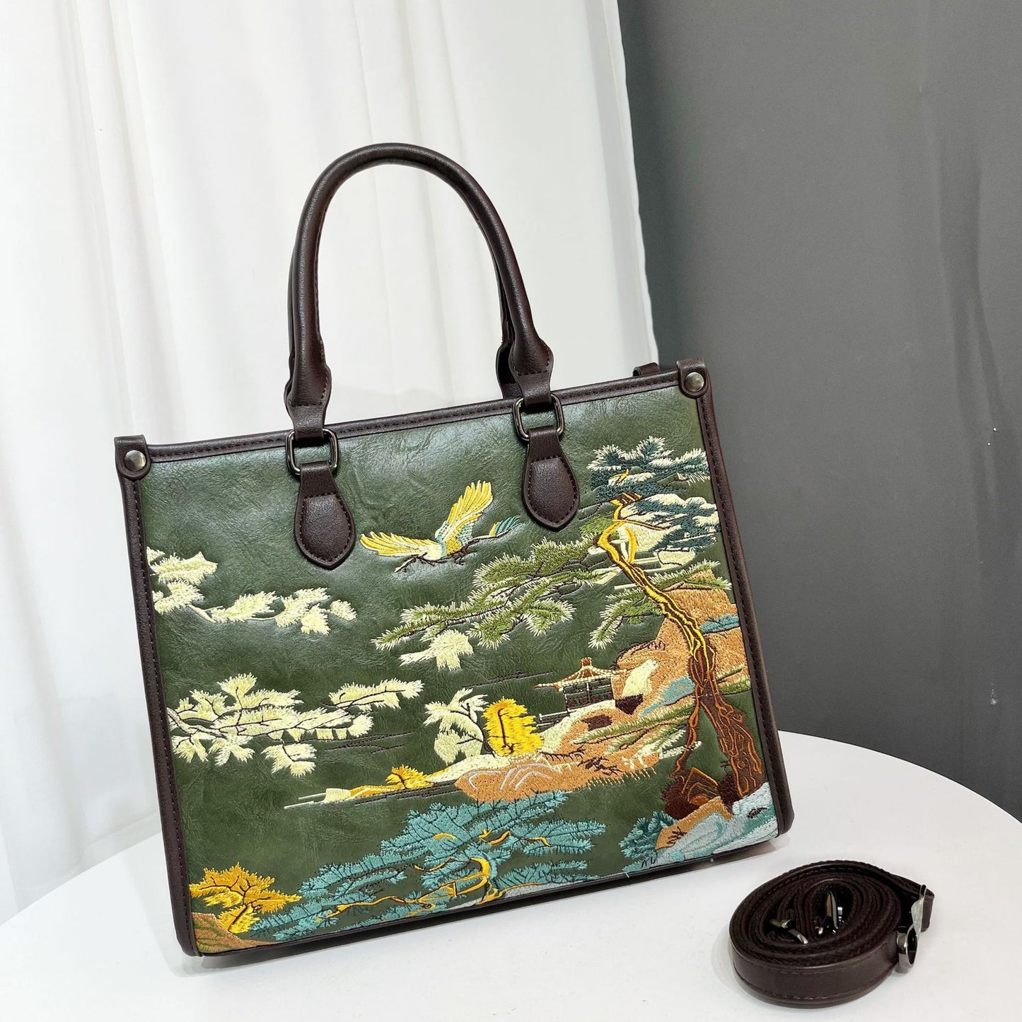 Embroidery Landscape Bridal Wedding Leisure Commute Tote Bags