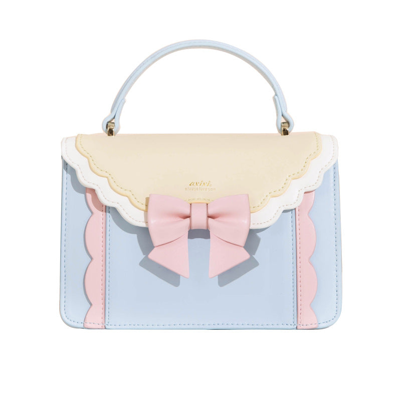 Stylish Women's Bow File Blue Pink Shoulder Bags