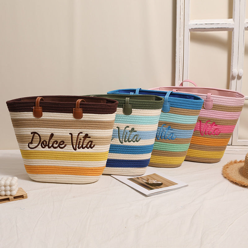Thread Woven Large Capacity Color Straw Seaside Women's Shoulder Bag