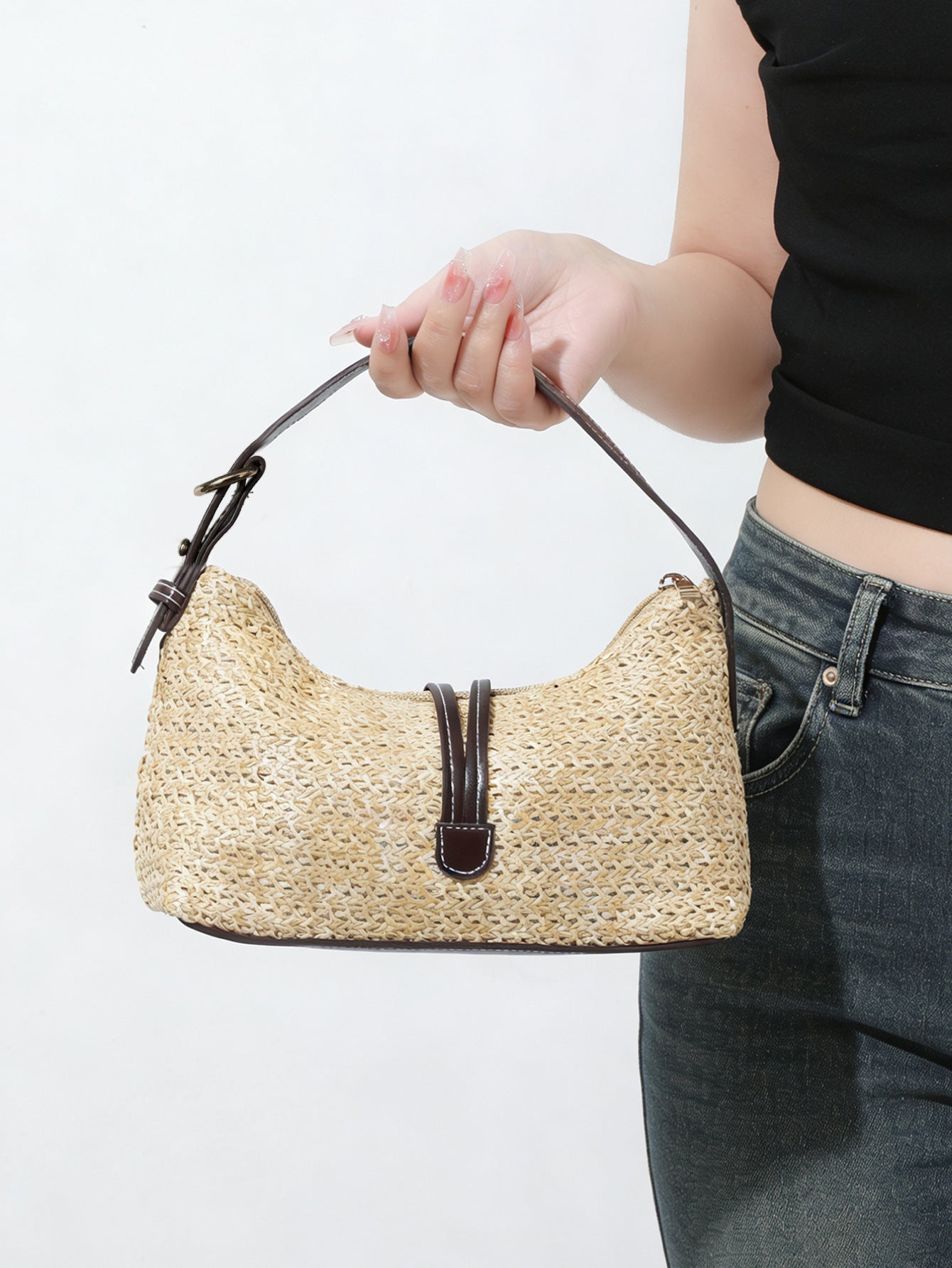 Personality Versatile Solid Color Beach Vacation Weaving Bags