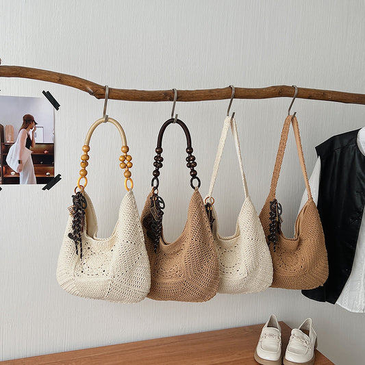 Cotton String Western Style Woven Large Women's Shoulder Bag