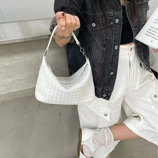Women's Genuine Leather Soft Woven Lunch Box High-grade Underarm Bag