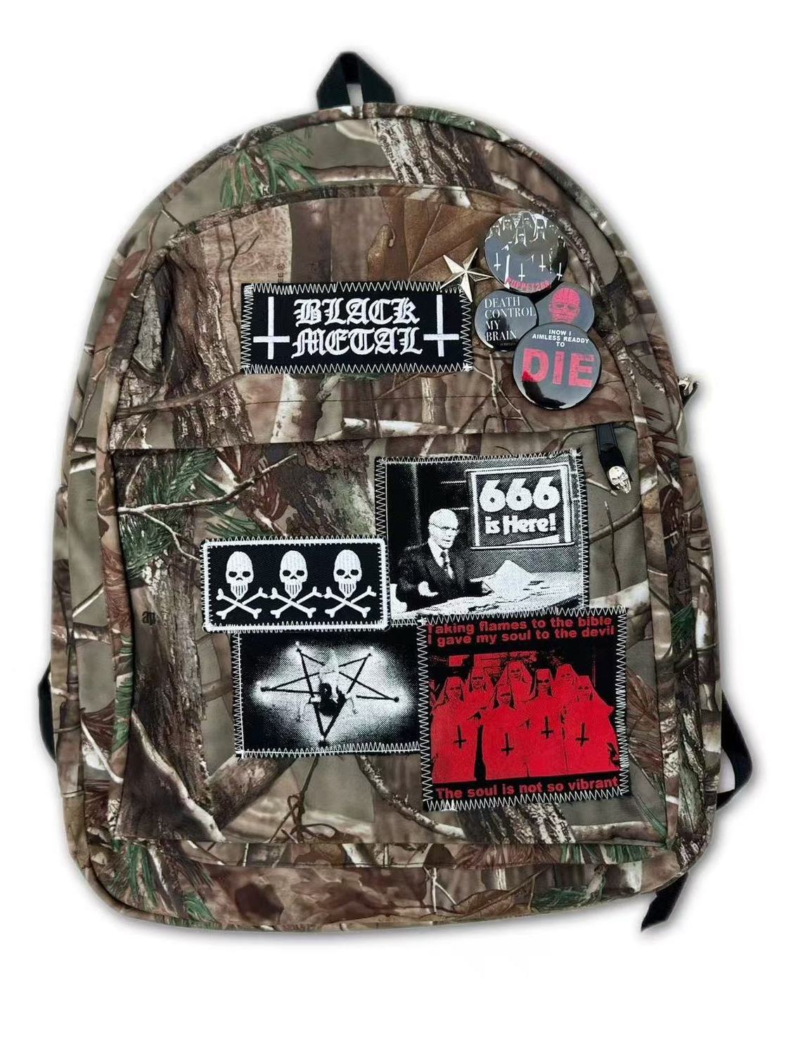 Leaves Camouflage Cross Subculture Rock Dark Punk Leisure Backpack