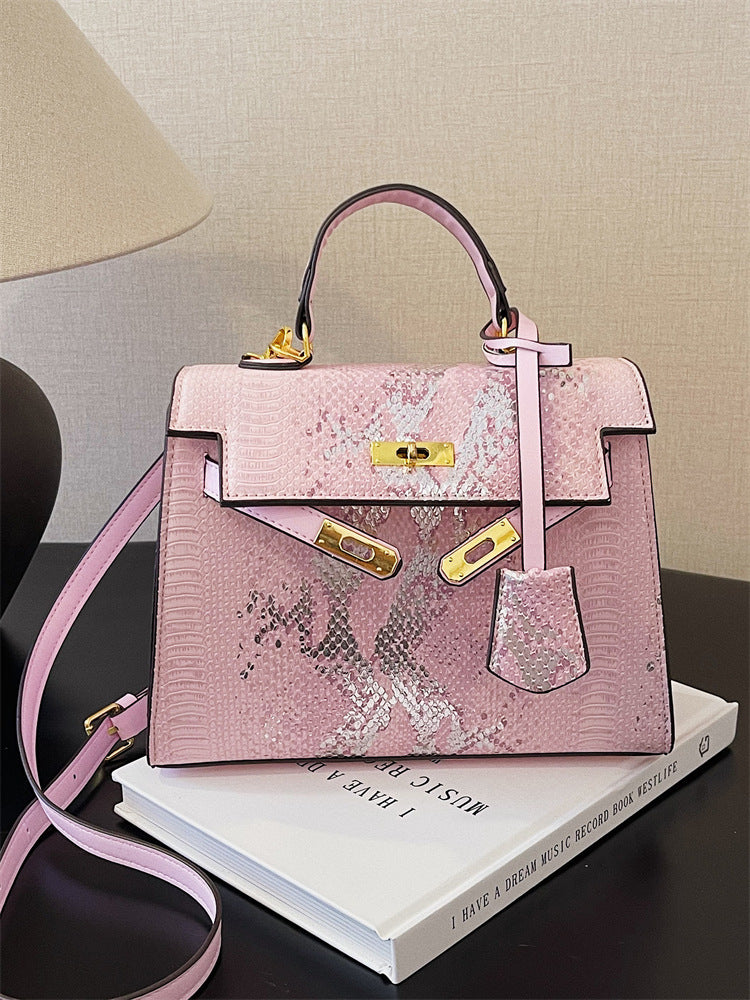 Women's Retro Fashion Snake Pattern Portable Kelly Bags