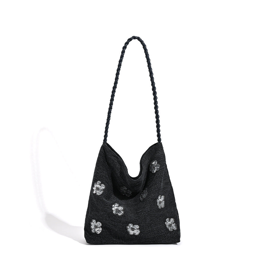 Women's Jean Simple Black Sequined Decorative Pleach Bags