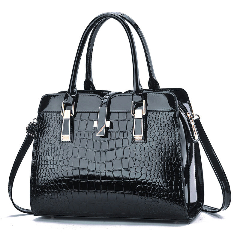 Women's Fashion Bright Leather Large Capacity Crocodile Women's Shoulder Bag