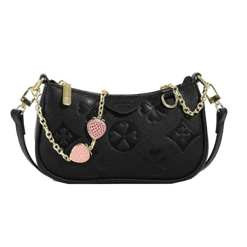 Boston Pillow Clover Embossed Strawberry Diamond Pendant Women's Messenger Bag