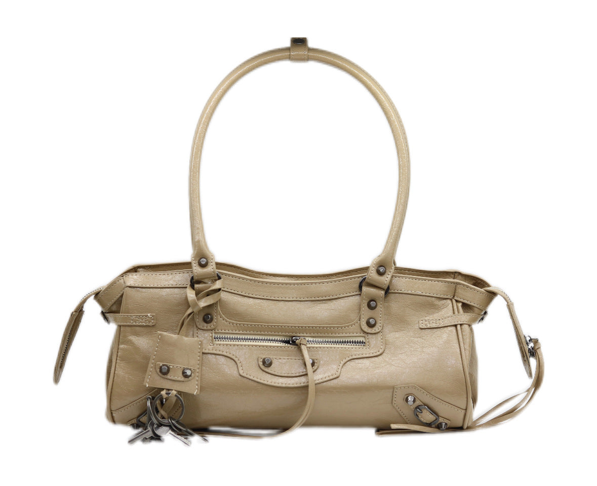 Pu Leather Motorcycle French Stick Button Women's Shoulder Bag