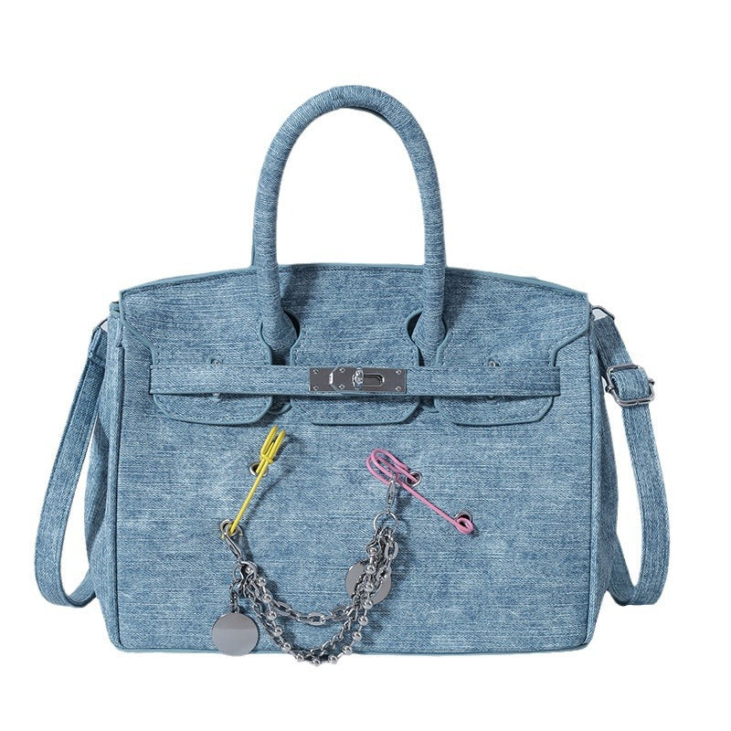 Retro Distressed Spoof Pin Rag Beggar Personality Denim Women's Shoulder Bag