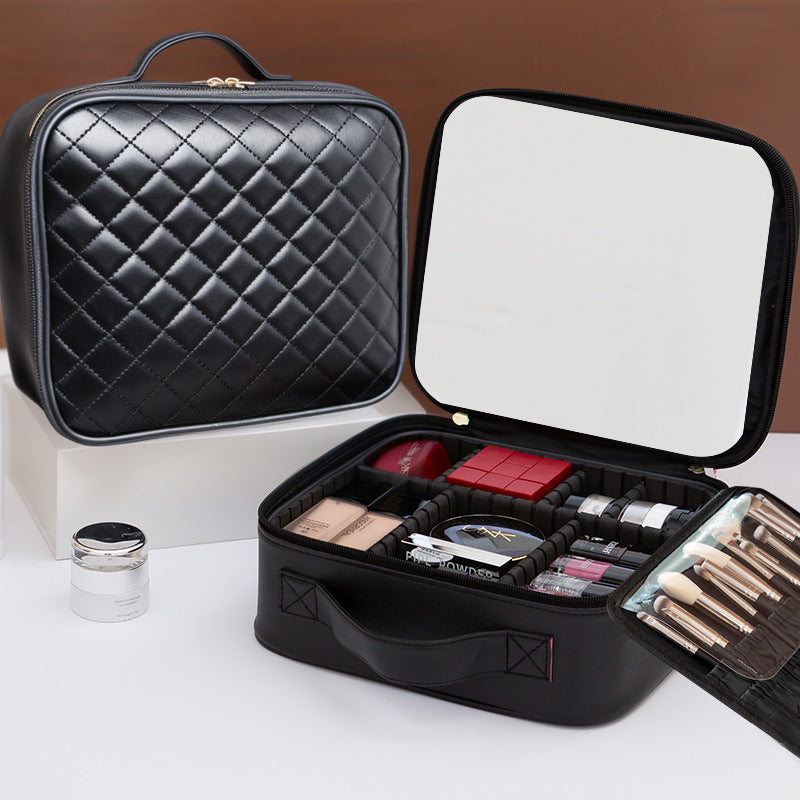 Full Screen Mirror With Light Carry-on Large Capacity Portable Makeup Bag