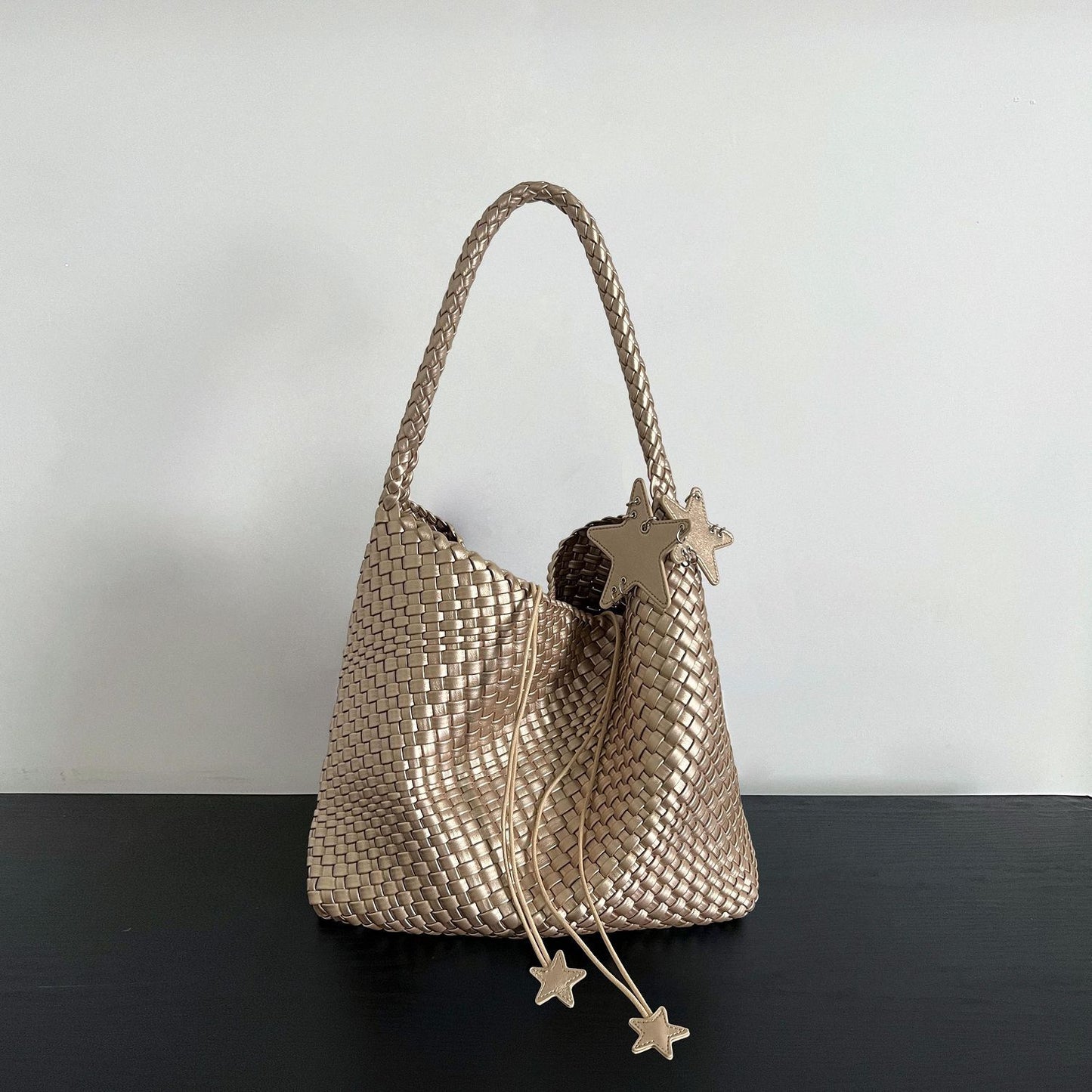 Women's Gun Champagne Hand-woven Large Capacity High-grade Tote Bag