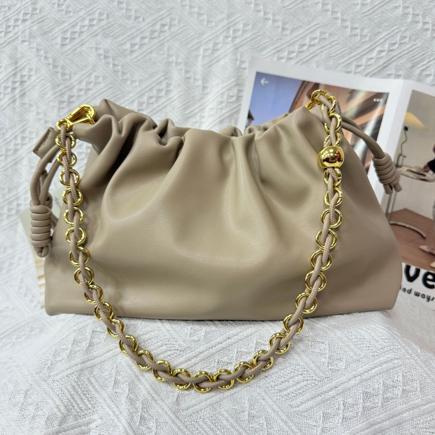 Women's Drawstring Cloud Soft Leather Lucky Large Women's Handbag