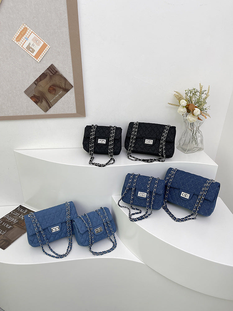 Women's Fashion Diamond Style Chain Denim Batch Bags
