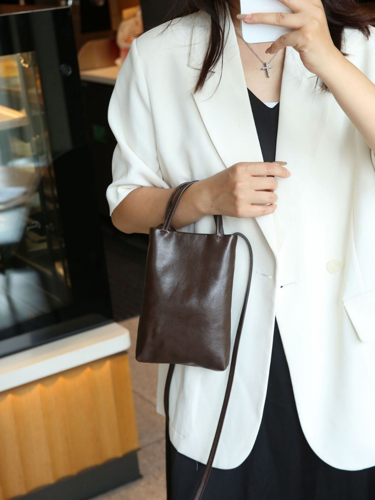 Women's Vegetable Tanned Leather Cow Long Simple Mobile Soft Retro Women's Messenger Bag