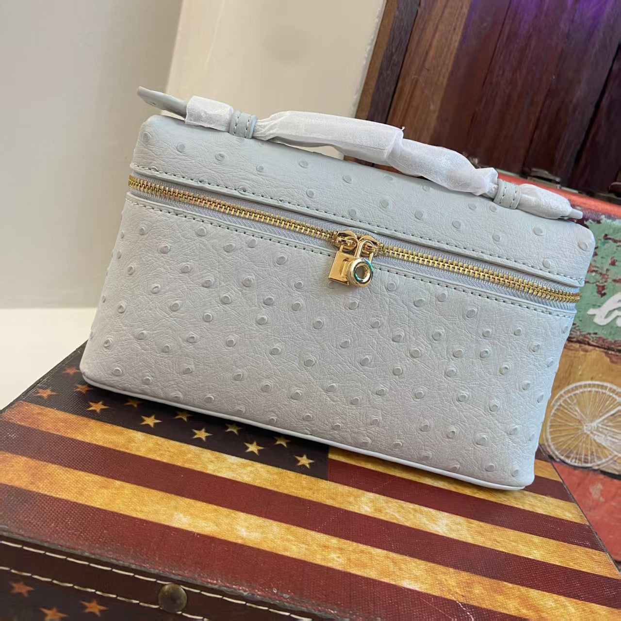 Outside Leather Ostrich Grain Cowhide Lunch Women's Handbag
