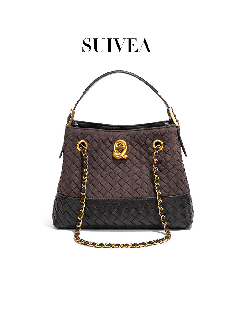 Women's Retro Woven Hand Holding Frosted One Bucket Bags