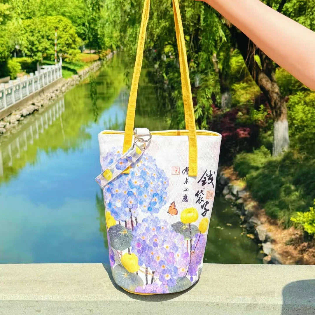 Money Hydrangea Pattern Brocade Bright Future Scenic Area Cultural Creative Bucket Bag