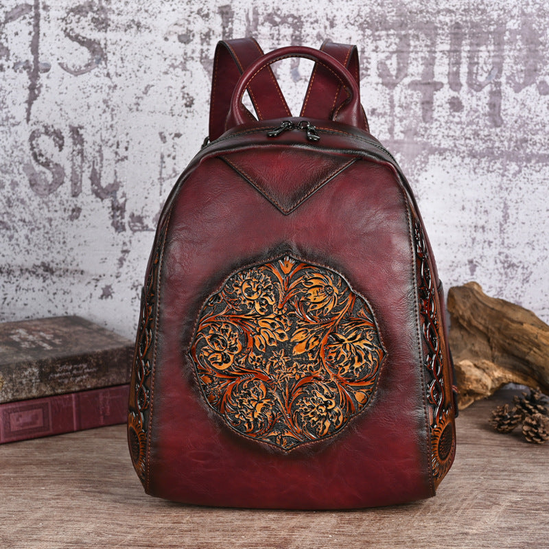 Women's Retro National Style Embossed Large Capacity High Practical Women's Backpack
