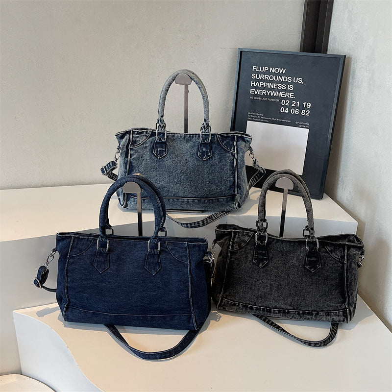 Women's Retro Washed Denim Summer Large Capacity Versatile Tote Bag