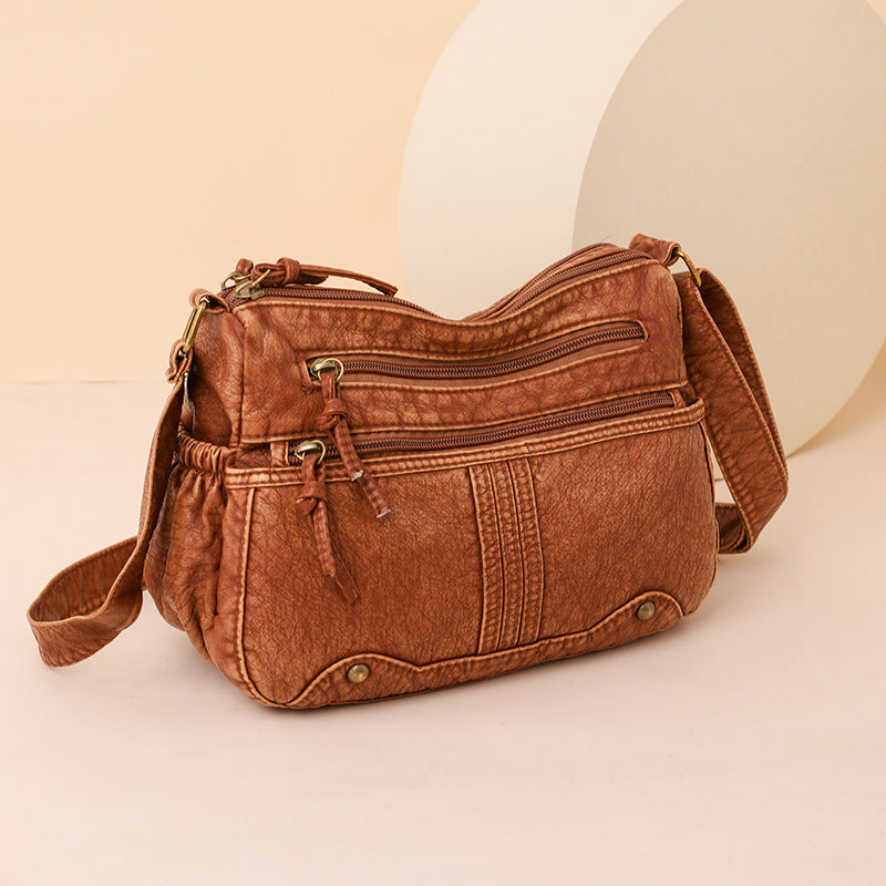 Women's Washed Leather Vintage Versatile Large Capacity Soft Women's Shoulder Bag
