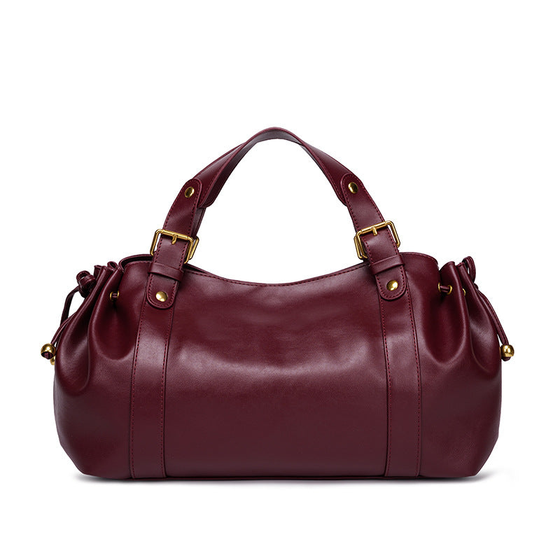 Women's Large Capacity Soft Leather Pleated Retro Commuter Women's Handbag