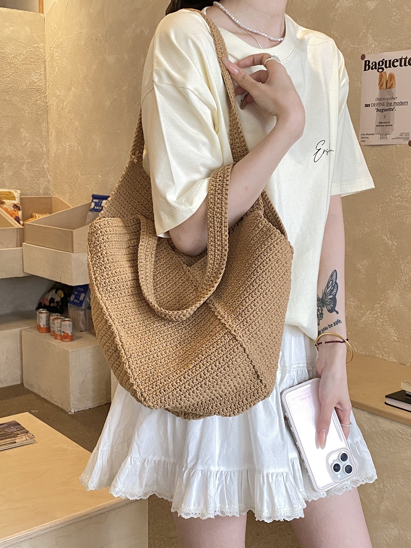 High-grade Crochet Large Capacity High Quality Commuter Woven Women's Shoulder Bag