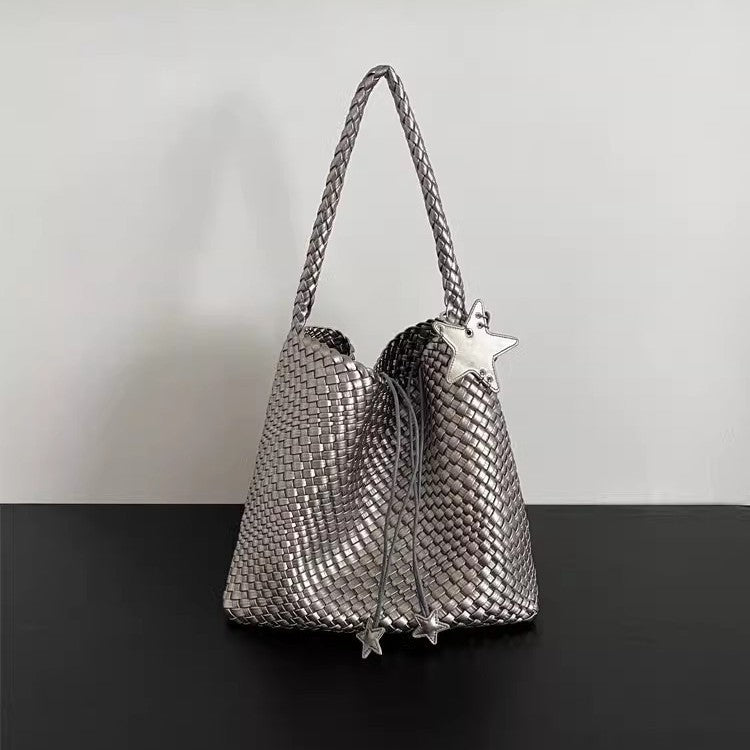 Women's Gun Champagne Hand-woven Large Capacity High-grade Tote Bag