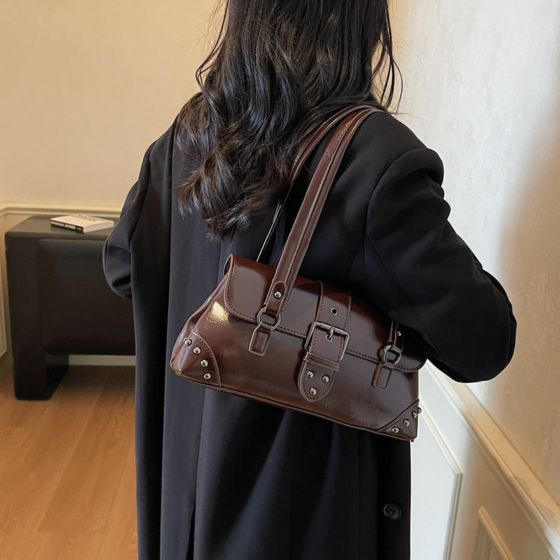 Women's High-grade Trendy Fashion Joker Rivet Motorcycle Retro Affordable Luxury Underarm Bag