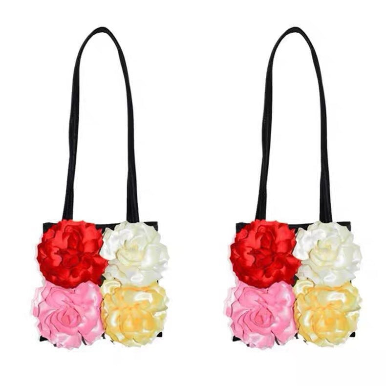 Attractive Niche Three-dimensional Rose Flower Satin Women's Shoulder Bag