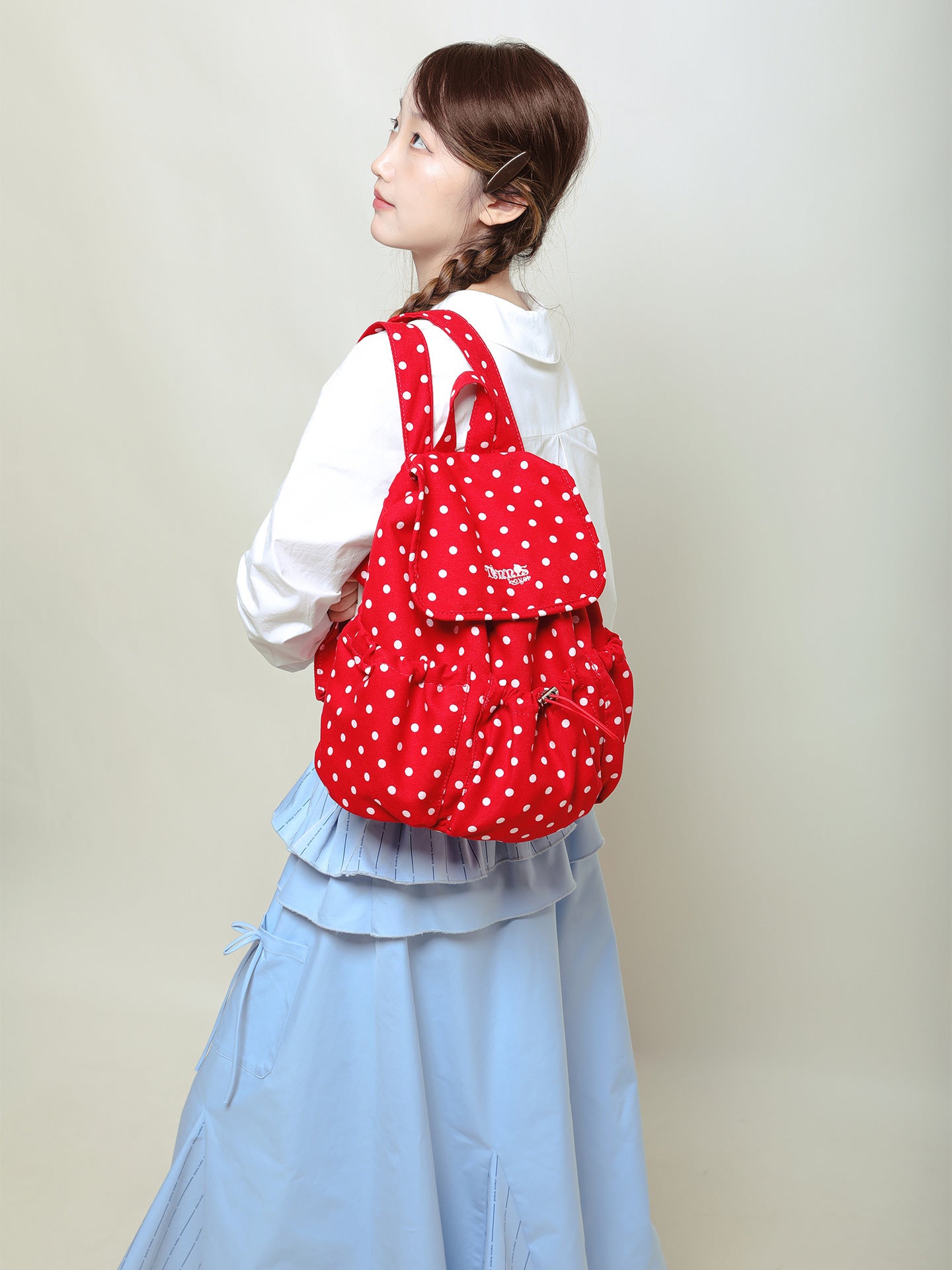 Korean Style Polka Dot Female Design Drawstring Backpacks