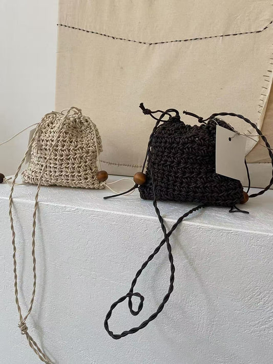 Line Woven Simple Hand Carrying Vacation Style Women's Shoulder Bag