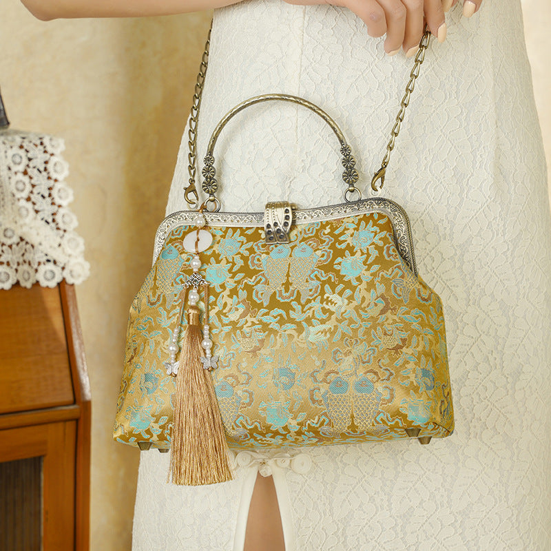 Pursuing Dream Jacquard Brocade National Style Cheongsam Tassel Small Square Bags