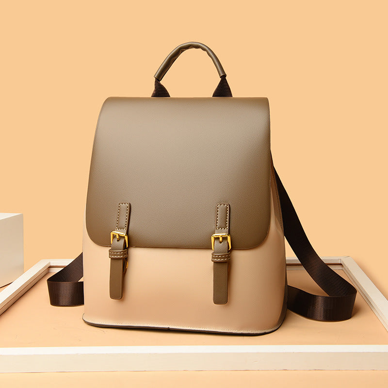 Women's Color Soft Leather Lightweight High-grade British Fashion Large Backpacks