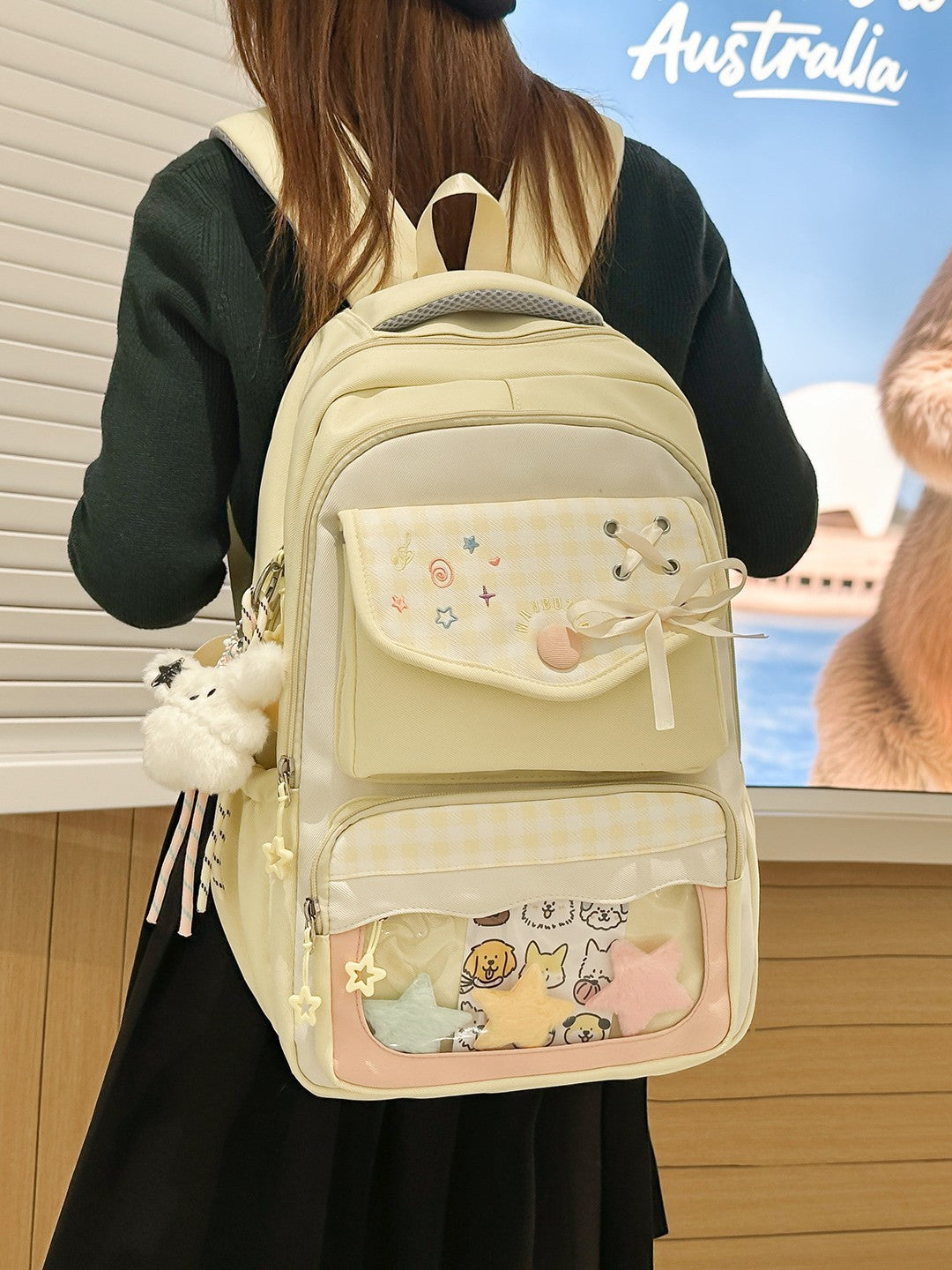 Style Two-dimensional Transparent Cartoon Good-looking Bar Plaid Backpacks
