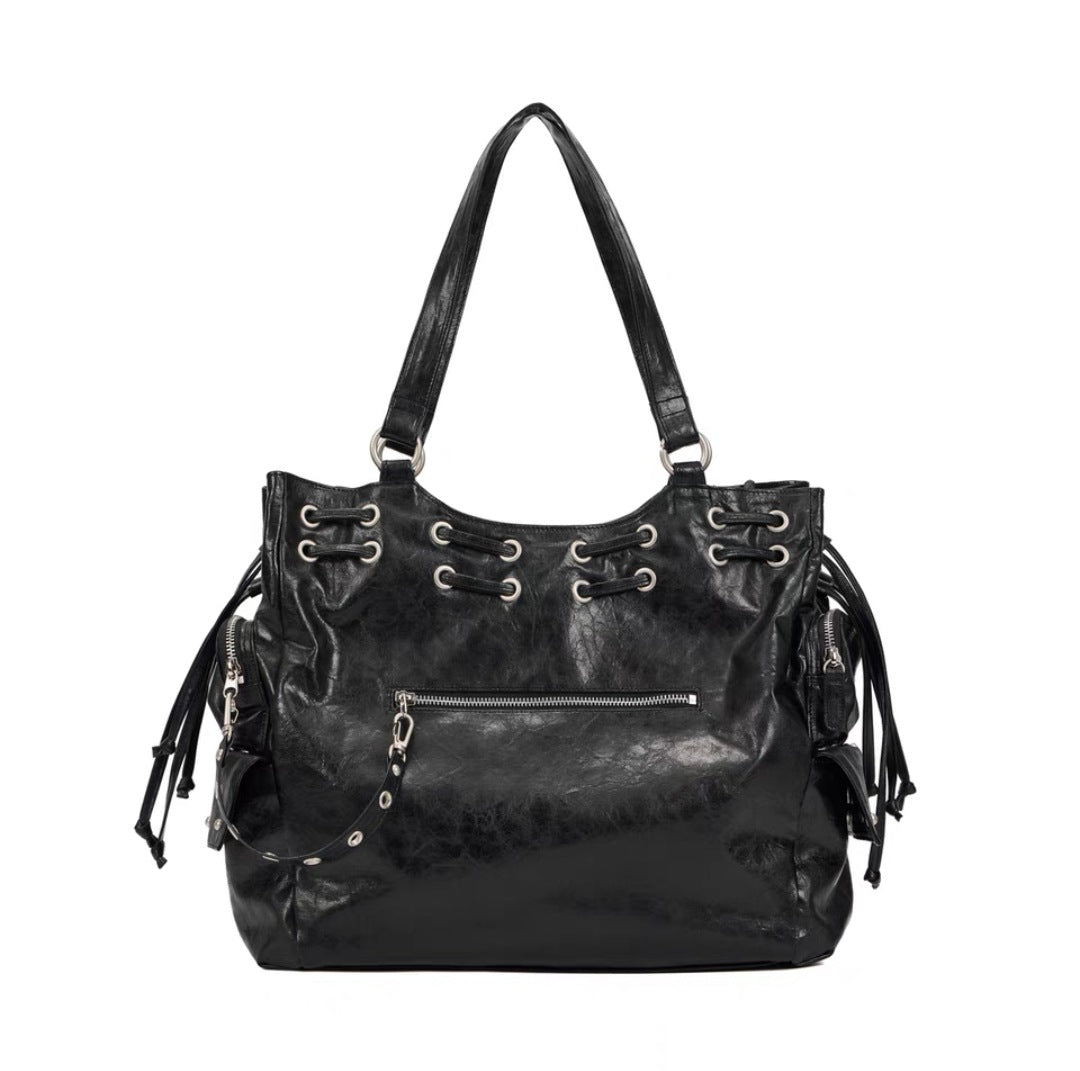 Women's Niche Large Drawstring Capacity Motorcycle Rivet Women's Messenger Bag