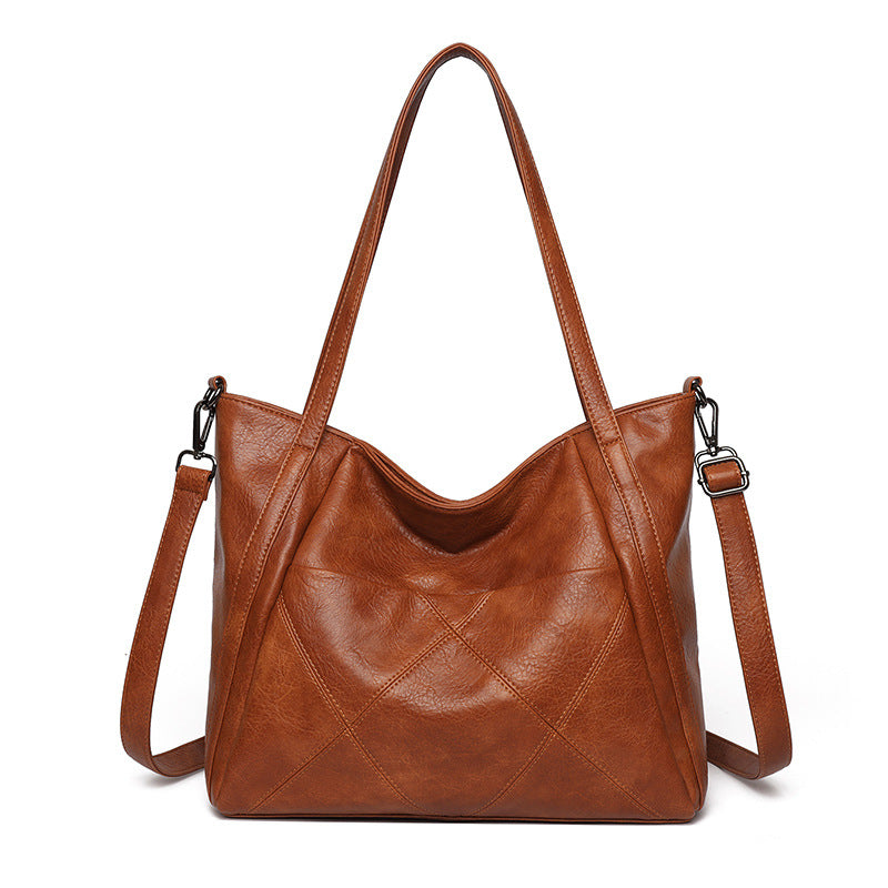 Women's Cowhide Large Diamond Plaid Commuter Fashion Quilted Tote Bags