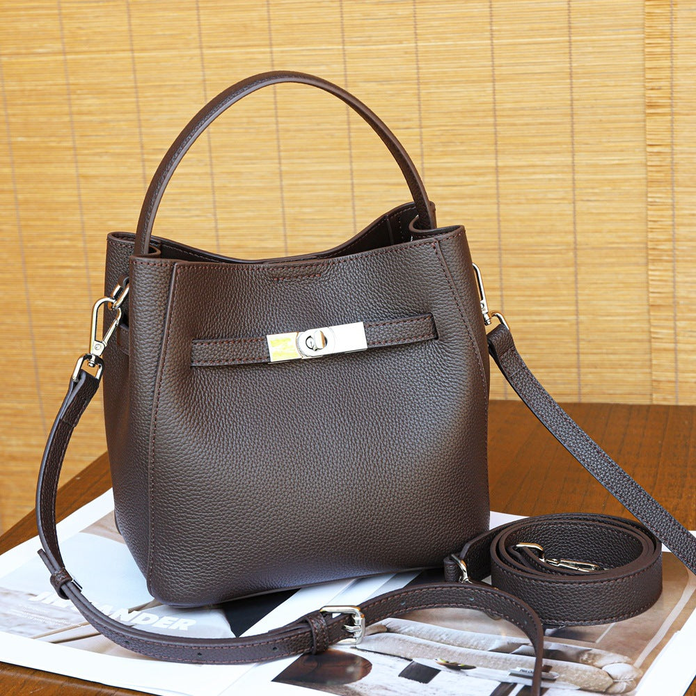 Women's Commuter First Layer Cowhide Leather Bucket Bag