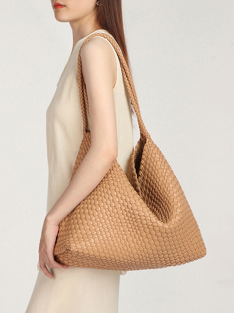 Soft Leather Woven Large Capacity Idle Style Women's Shoulder Bag