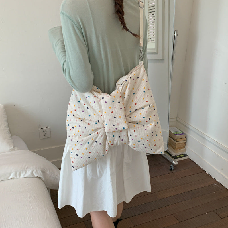 Korean Style Polka Dot Design Bow Sweet Women's Shoulder Bag