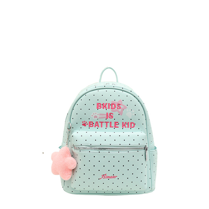 Women's Korean Style Dopamine Mint Green Wave Point Large Capacity College Women's Backpack
