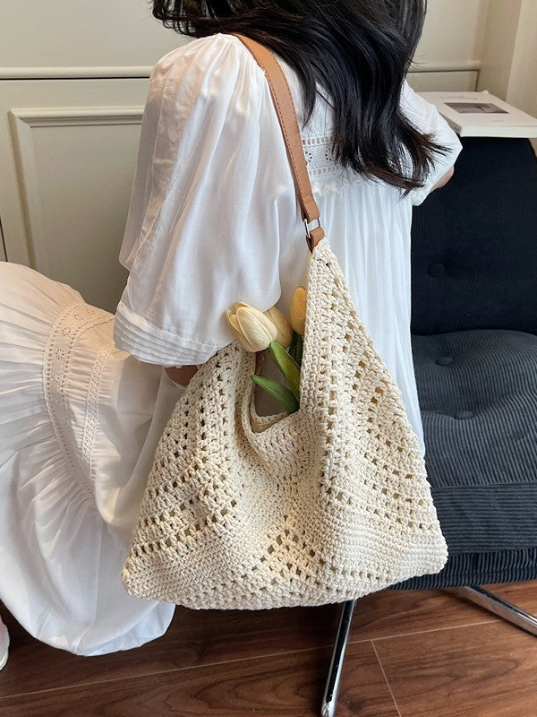 Women's Large Capacity Woven Vacation Style Seaside Women's Shoulder Bag