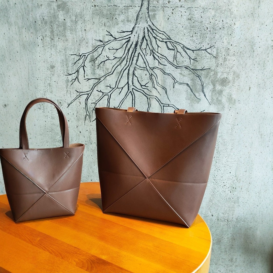Women's Genuine Leather Geometric Deformation Folding Large Handbags